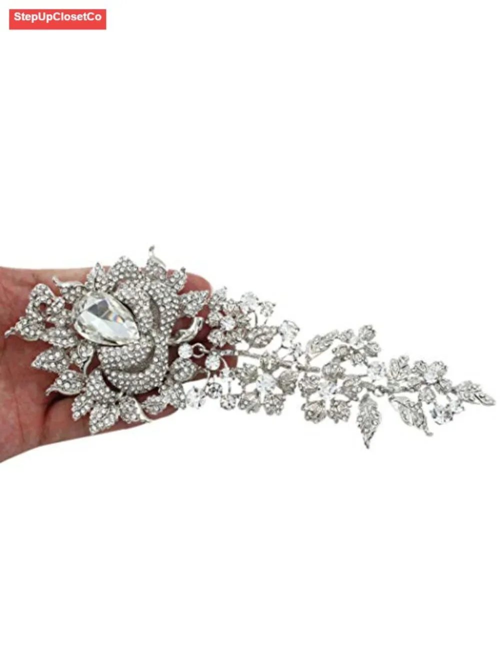 Crystal Rose Brooch Pin for Bridal Prom Elegant Women Jewelry